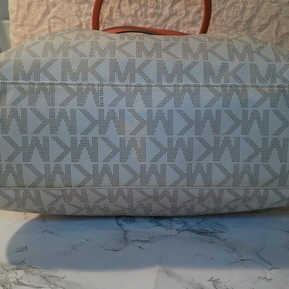 Michael Kors HAMILTON East West Tote Shoulder Bag VANILLA Canvas & Leather Used - Picture 11 of 16